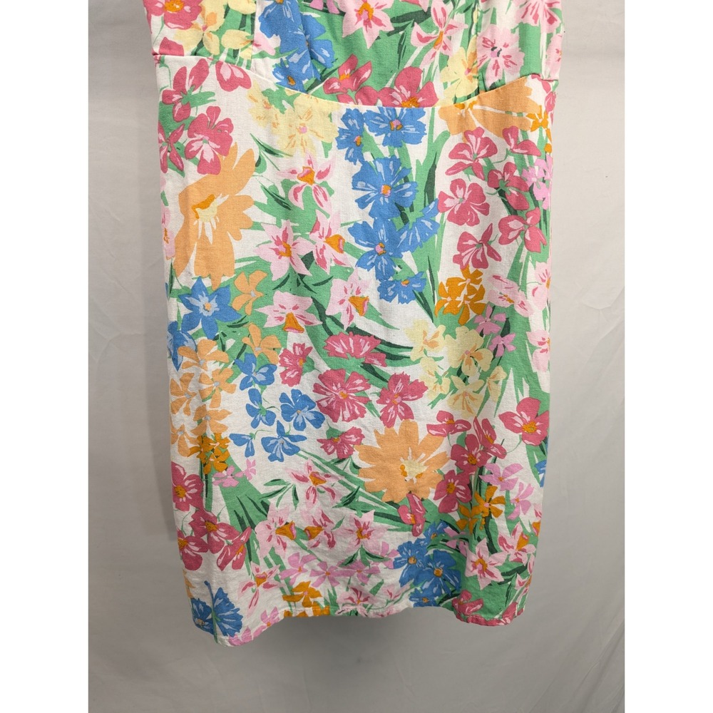 Floral Linen Garden Party Mini Sun Dress Size XL Multicolor Garden Party Pockets - Picture 4 of 10